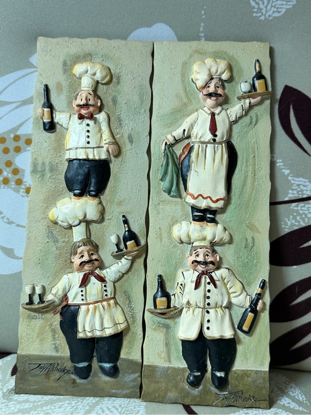 Set of Two Fat Chef Wall Plaques - Cream, Black, Red